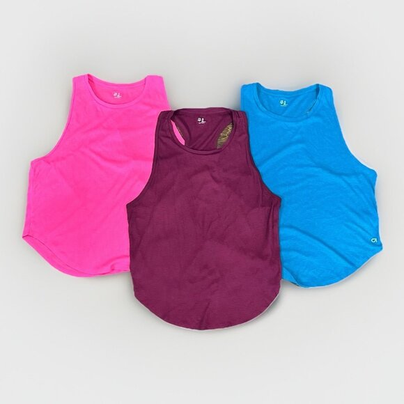 GapFit Lot Of 3 Ribbed Tank Tops Sz Large Pink Turquoise Wine Racerback Athletic - Picture 1 of 8